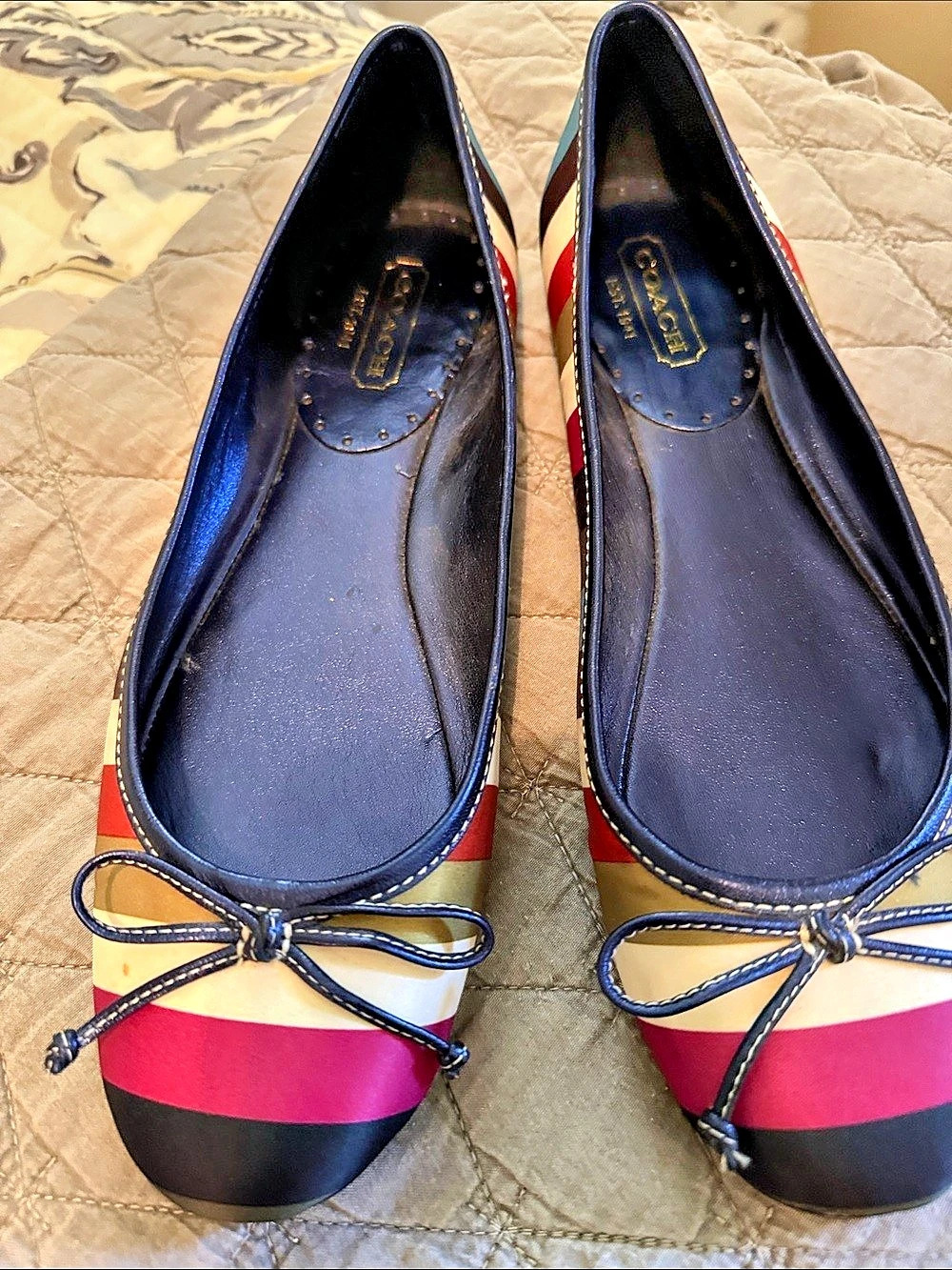 Coach Striped Bow Flats in Blue & Multicolor Y2K